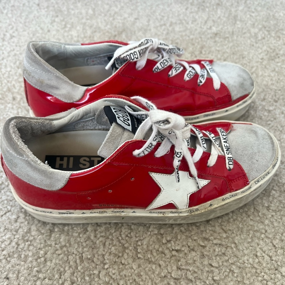 Red patten leather golden goose sneakers!